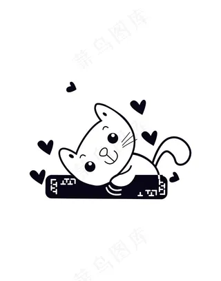 黑白卡通动物猫咪