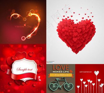 绚丽光效心形等情人节主题矢量