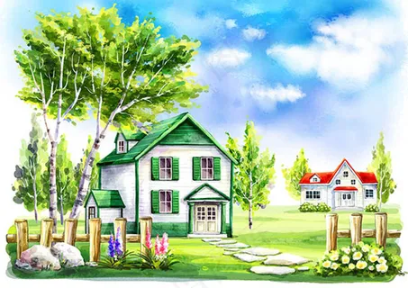 清新树林里的房子插画图片设计psd... 清新树林里的房子插画图片设计psd...