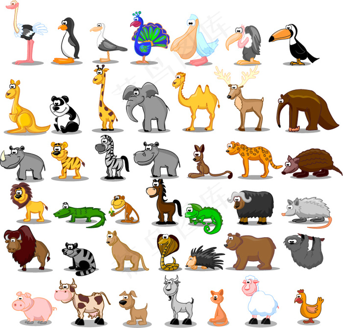 卡通飞禽走兽矢量素材