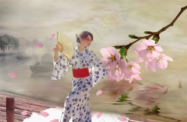 手绘日本美女PSD素材psd模版下载