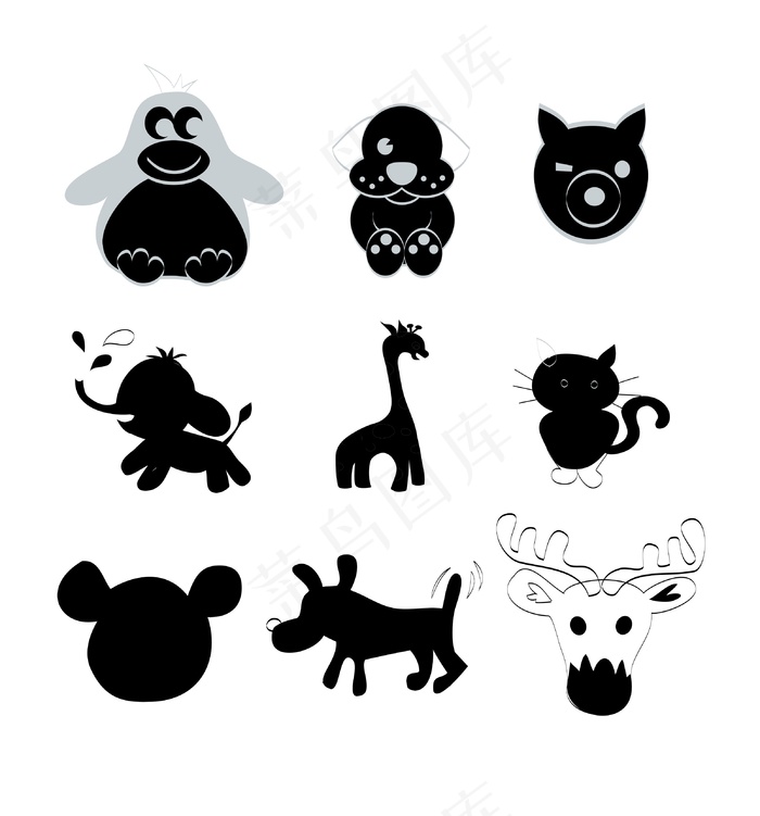 卡通动物简笔装饰画