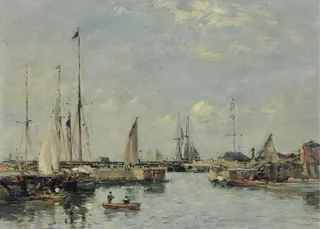 渔业港口油画图片