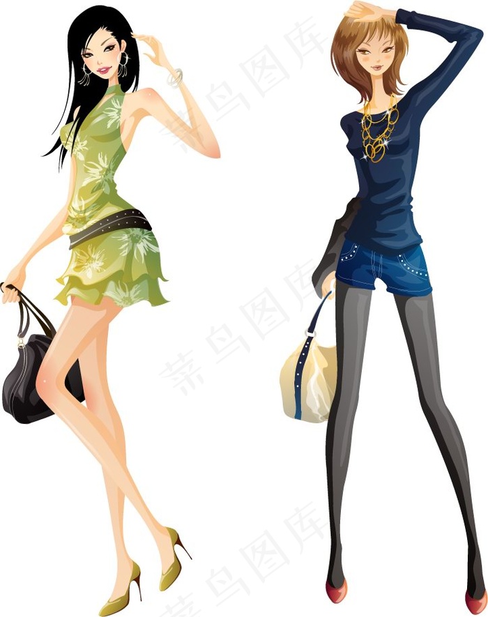 时尚卡通美女矢量图下载