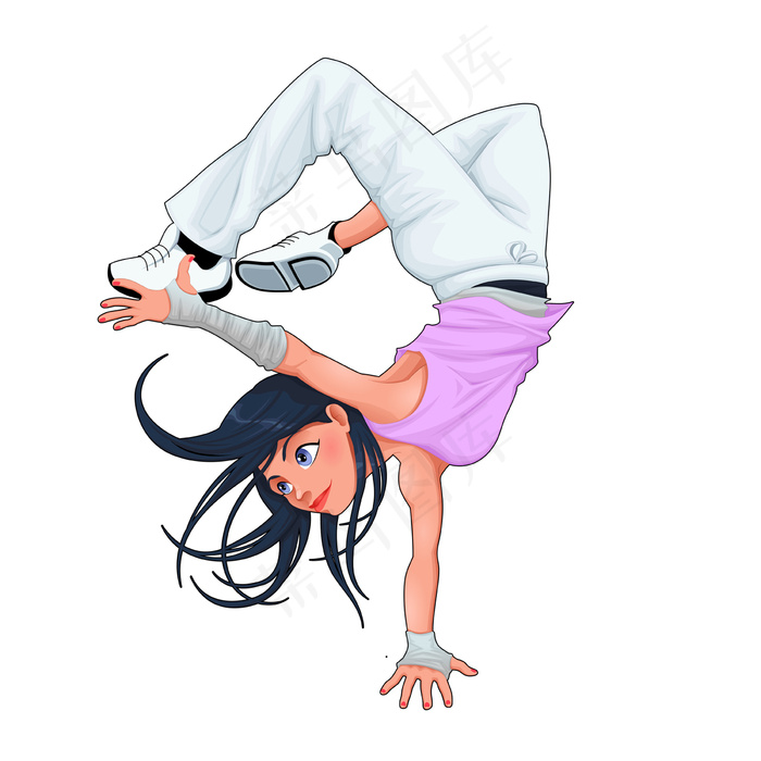 卡通人物女孩街舞矢量图
