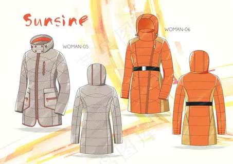 长款羽绒服手绘图