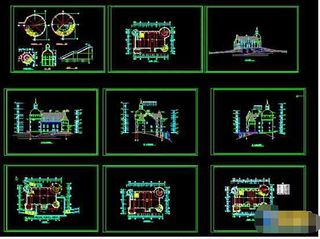 3层坡顶法国古堡建筑设计cad施工...