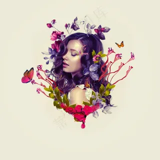 美丽花朵时尚人像