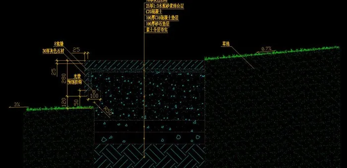 椭圆水池边 条形石凳剖面图片