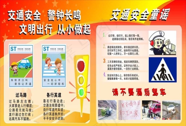 橘黄色安全出行小报图片cdr矢量模版下载