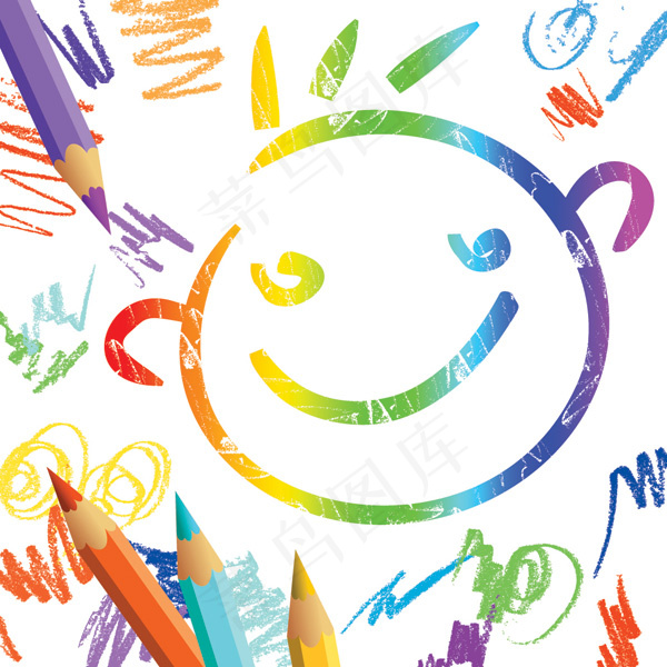 用彩色铅笔笑脸矢量素材