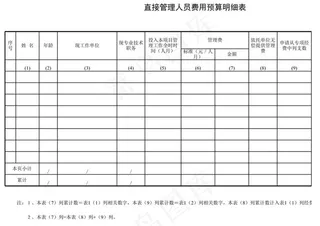 直接管理人员费用预算明细表