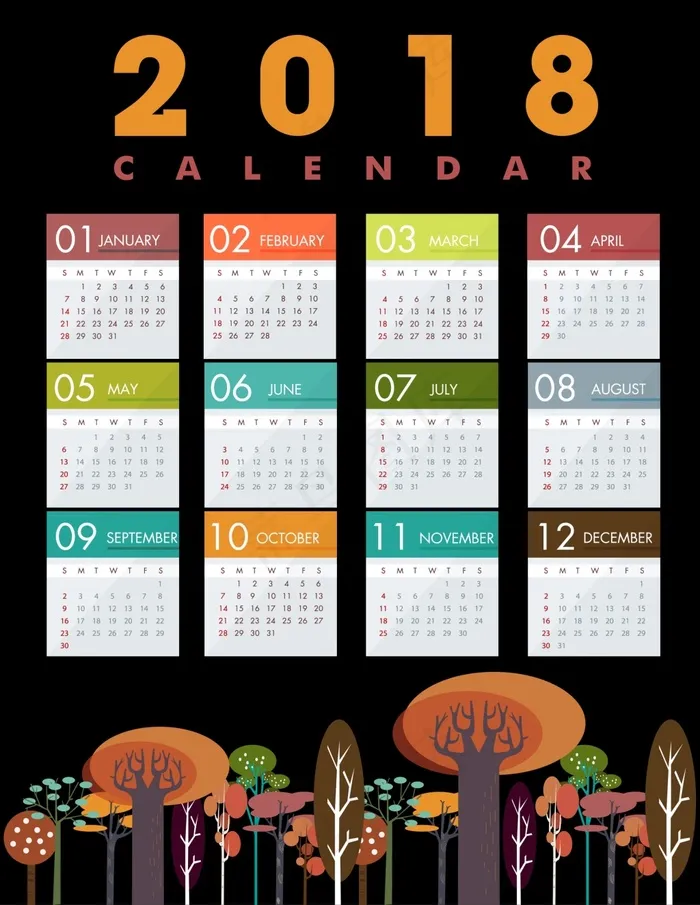 2018年日历ai矢量模版下载