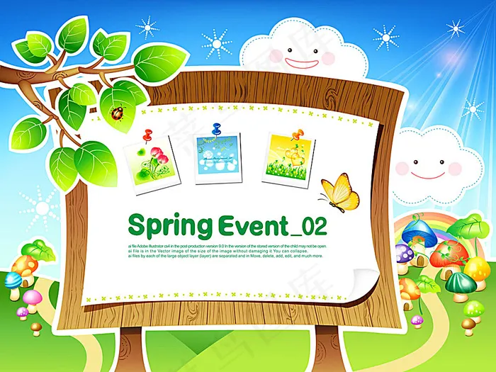 春天纸张卷页背景ai矢量模版下载