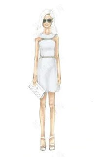 白色圆领连衣裙设计图