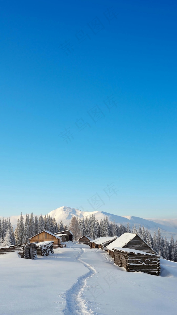 被雪覆盖的房屋高清摄影图片