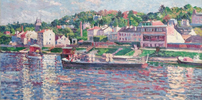 海上小船油画图片