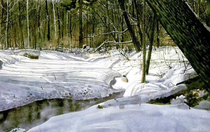 山溪雪静图片