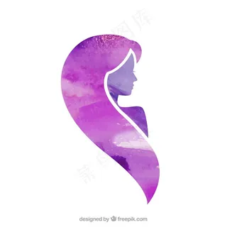 水彩画的女人剪影