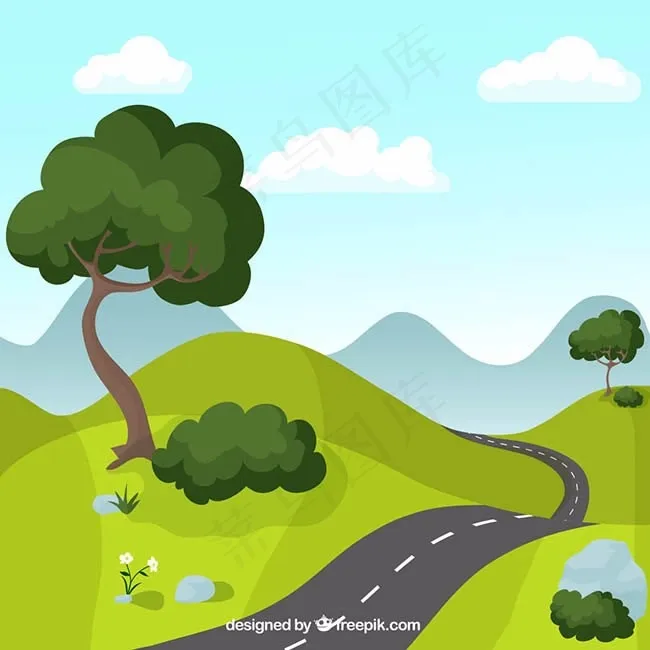 简约风景山中公路插画图片设计ai素...ai矢量模版下载