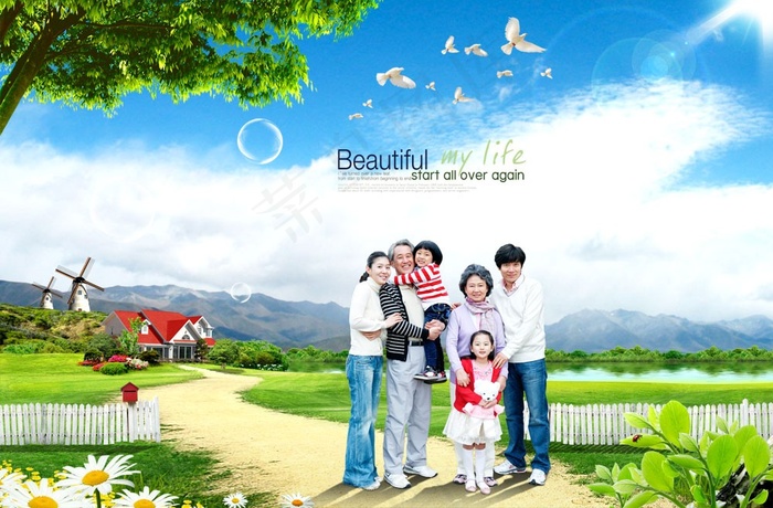 郊外全家福图片素材（psd分层）(3500X2300(DPI:300))psd模版下载