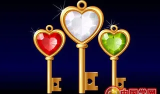 3款金色钻石心形钥匙矢量素材