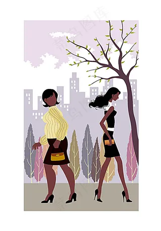 行走美女矢量图