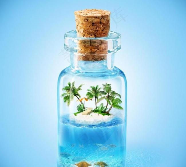 玻璃瓶中的海滩风景图片