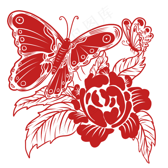 中国风喜庆剪纸窗花蝴蝶,免抠元素(3000*3000px 300 dpi )psd模版下载