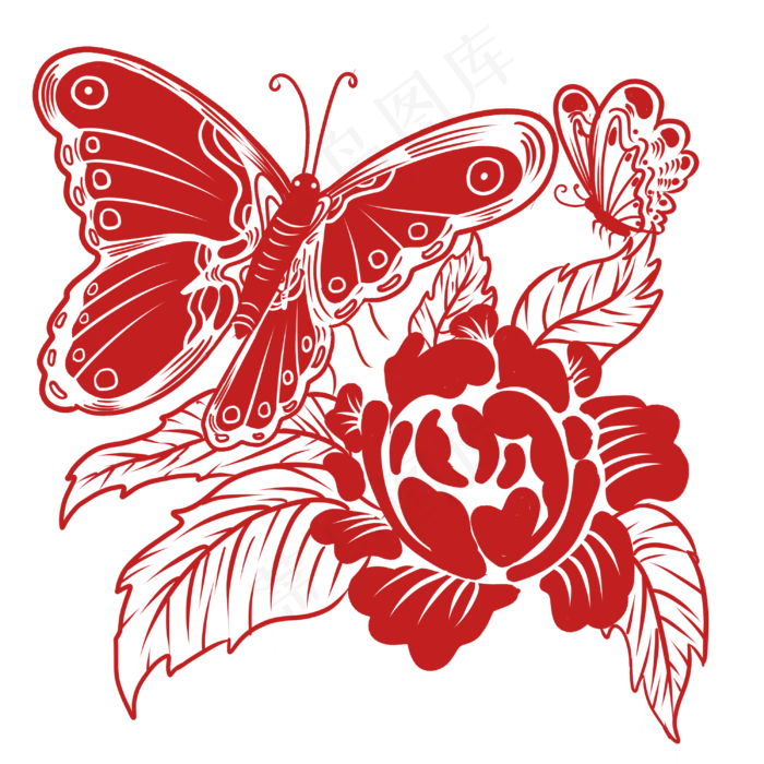 中国风喜庆剪纸窗花蝴蝶,免抠元素(3000*3000px 300 dpi )psd模版下载