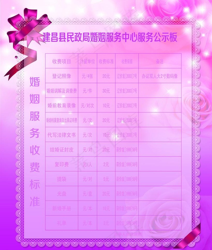 婚姻登记价格表图片(3200X4000(DPI:99))psd模版下载