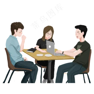 手绘卡通学生坐课题讨论原创元素手绘卡通学生坐课题讨论原创元素