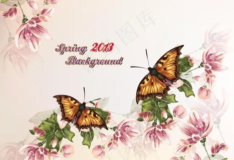 春天鲜花蝴蝶图片
