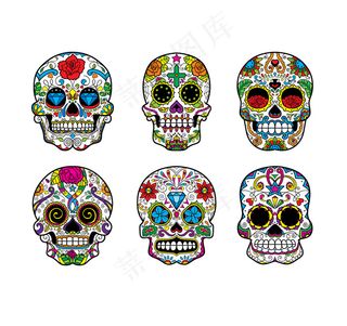 彩色花纹骷髅头矢量素材 EPS