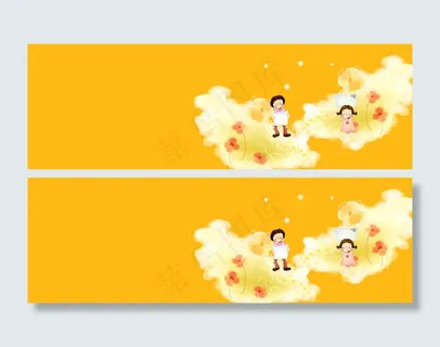 黄色卡通小人背景banner　