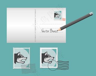 兽的明信片，邮票矢量素材
