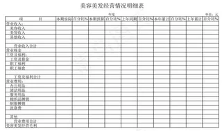 美容美发经营情况明细表