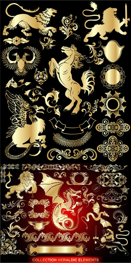 欧式花纹边框飞马双头鹰矢量素材