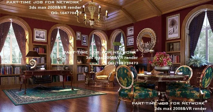 欧式大书房3dsmax室内模型vr...