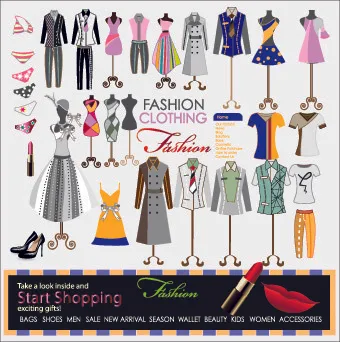 时尚元素与服装矢量01