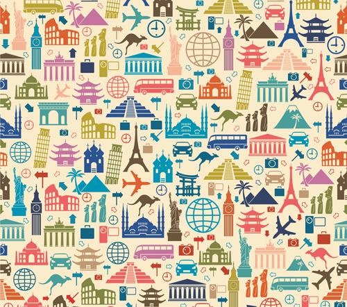 不同的旅游元素图案矢量图形eps,ai矢量模版下载