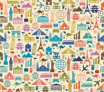 不同的旅游元素图案矢量图形