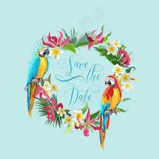 卡通鹦鹉与花环图片