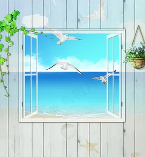 夏日小屋窗户海景图片 夏日小屋窗户海景图片
