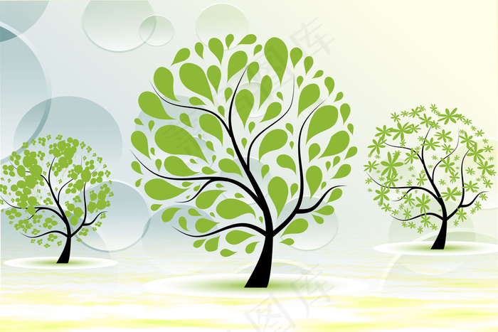 现代唯美清新3D抽象树绿树发财树圆...