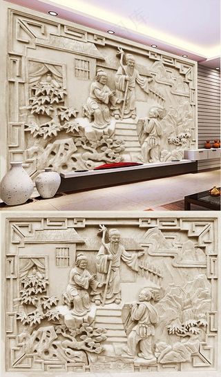 百里负米砂岩浮雕背景墙雕刻艺术壁画
