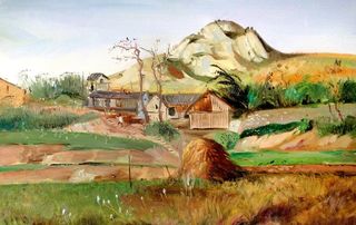 美术 油画 风景画 乡村 房屋 农...