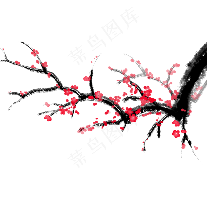 红色中国风国画手绘梅花免抠