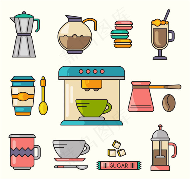 11款彩色咖啡元素矢量素材