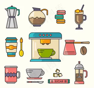 11款彩色咖啡元素矢量素材